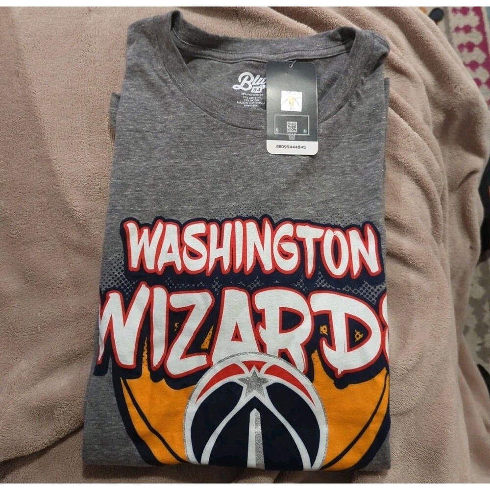 Washington Wizards NBA Men's Gray T-Shirt Size L Blue 84 Basketball Design Bloke